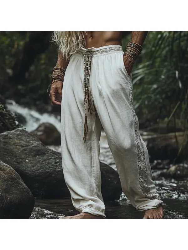 Men's Bohemian Holiday Style Vintage Ethnic Totem Print Simple Casual Pants - Ootdmw.com 