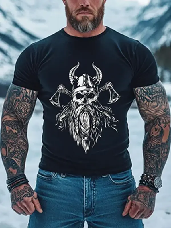 Men's Vintage Viking Rune Print V-neck Long Sleeve T-shirt - Pragmaace.com 