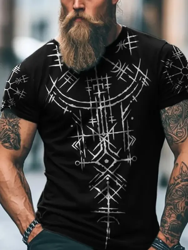 Men's Vintage Viking Rune Print V-neck Long Sleeve T-shirt Only $19.99 - Pragmaace.com 