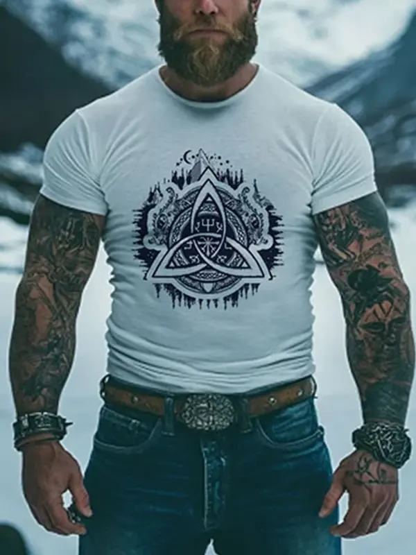 Men's Vintage Viking Rune Print V-neck Long Sleeve T-shirt Only $19.99 - Pragmaace.com 