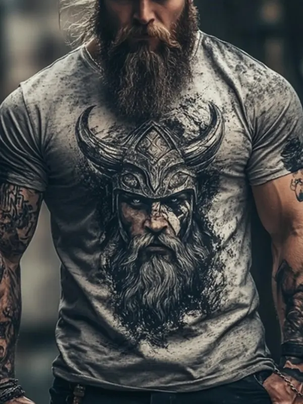 Men's Vintage Viking Art Distressed Comfy T Shirt - Pragmaace.com 