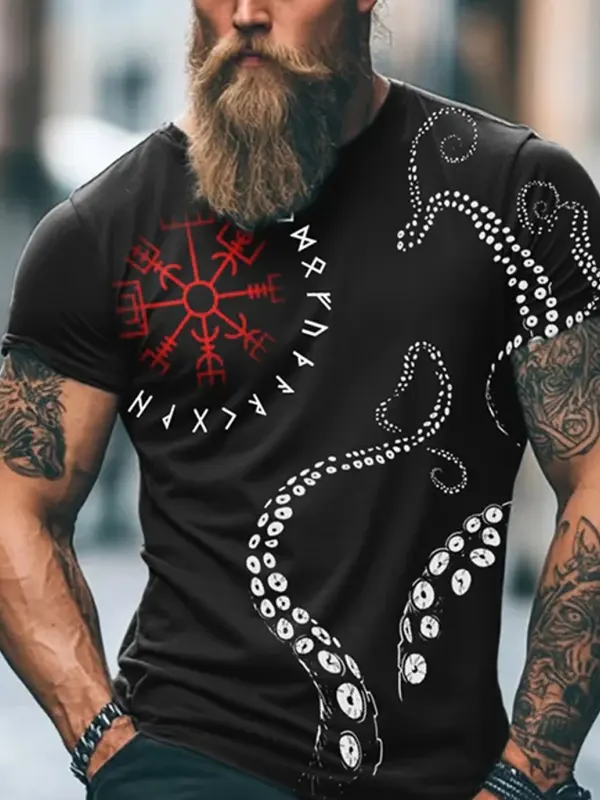 Men's Viking Vegvisir Rune Cthulu Tentacles T Shirt - Pragmaace.com 