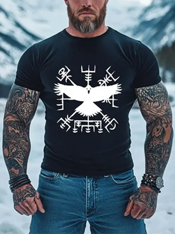 Men's Vintage Viking Rune Print V-neck Long Sleeve T-shirt Only $19.99 - Pragmaace.com 