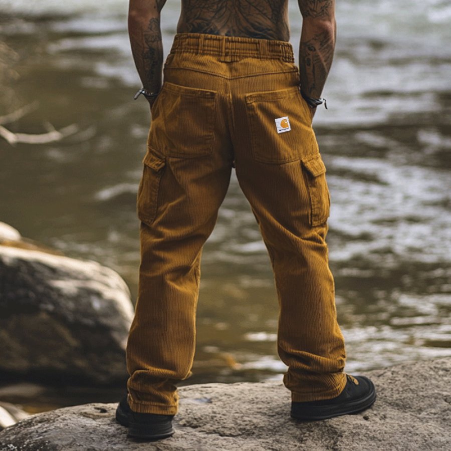 

Men's Vintage Corduroy Multi Pocket Loose Work Pants