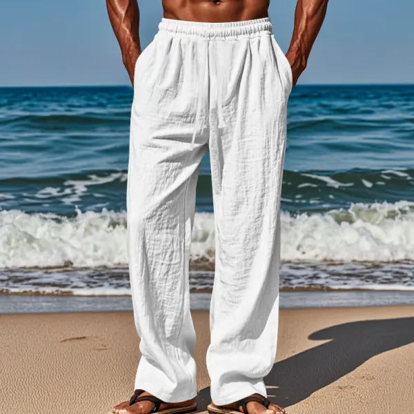 Men's Linen Plain Comfort Breathable Full Length Casual Pants - Trisunshine.com 
