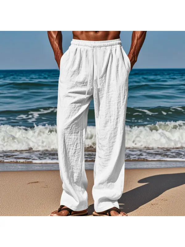Men's Linen Plain Comfort Breathable Full Length Casual Pants - Localziv.com 