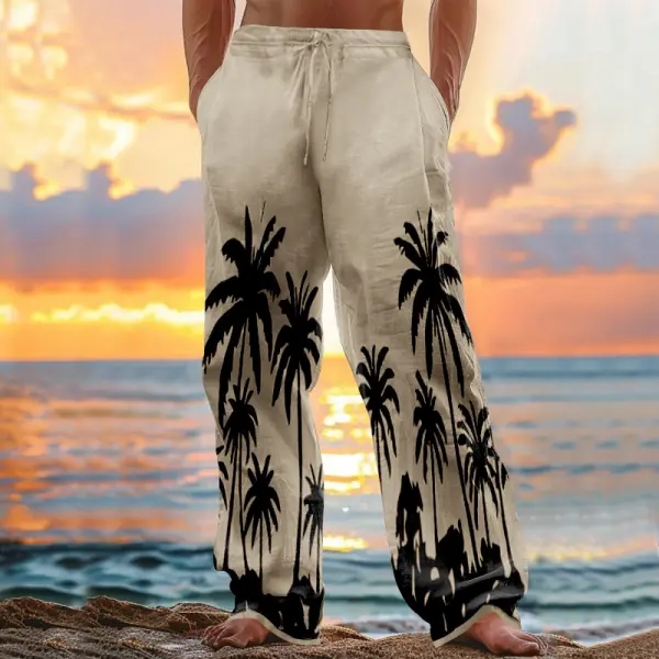 Men's Hawaii Beach Printed Casual Cotton Linen Loose Pants - Trisunshine.com 
