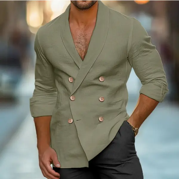Suit Collar Button Down Long Sleeve Solid Color Shirt - Trisunshine.com 