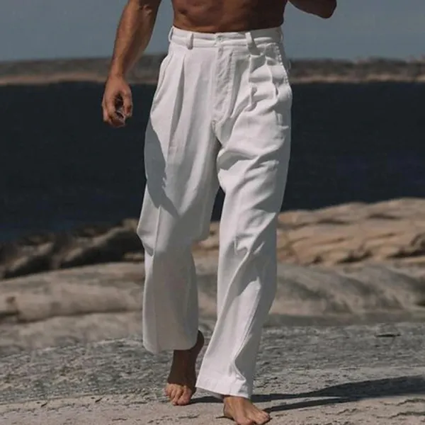 Men's Linen Buttoned Plain Pants - Trisunshine.com 