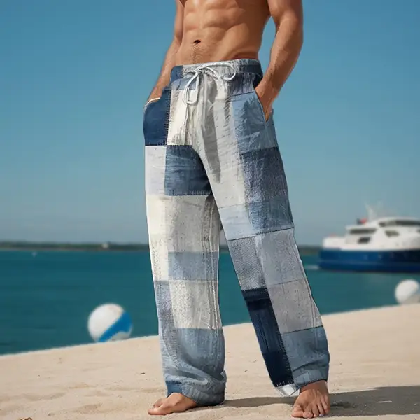 Plaid Colorblocked Men's Vacation Casual Pants - Trisunshine.com 