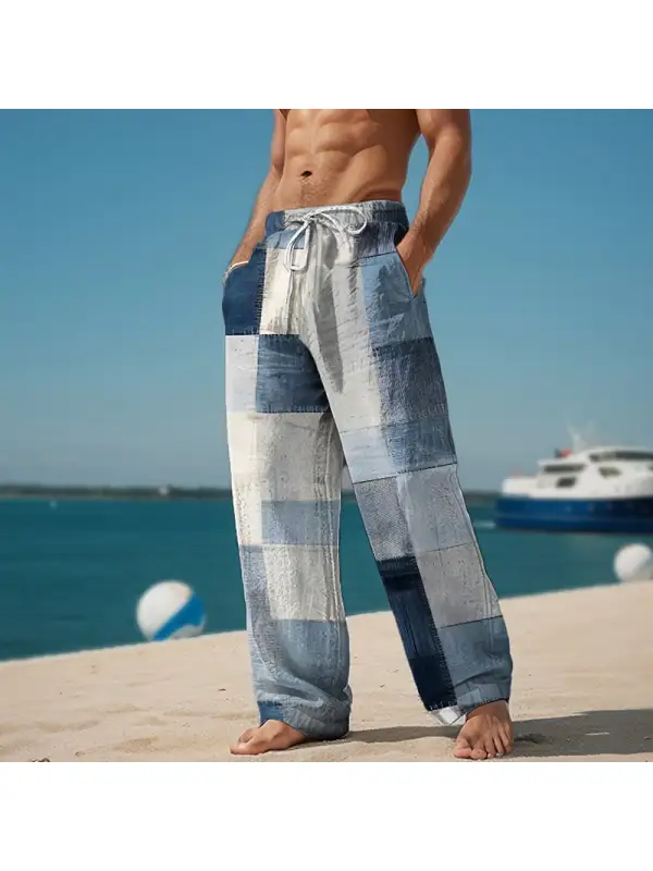 Plaid Colorblocked Men's Vacation Casual Pants - Aptkoi.com 