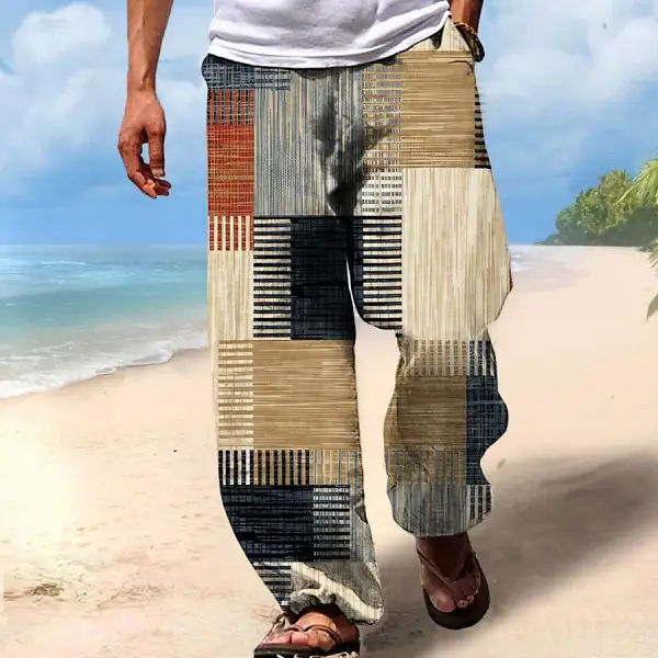 Men's Beach Drawstring Elastic Waist Geometric Print Pants - Trisunshine.com 