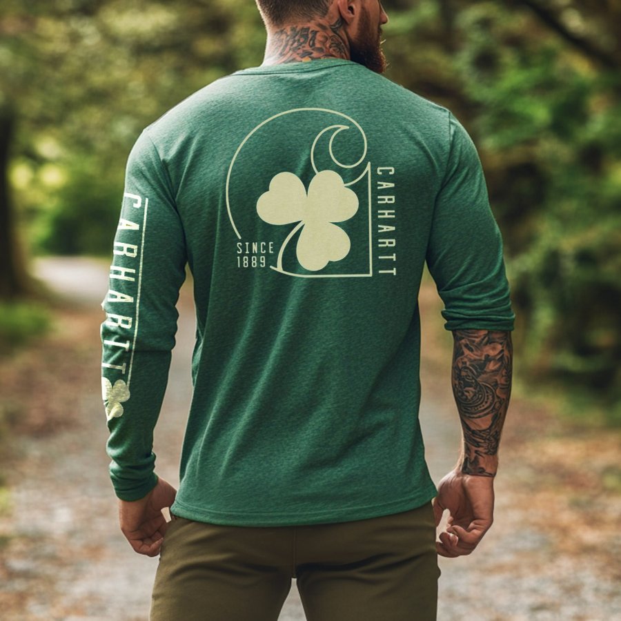 

Men's Vintage Clover Print Long Sleeve Casual T-shirt