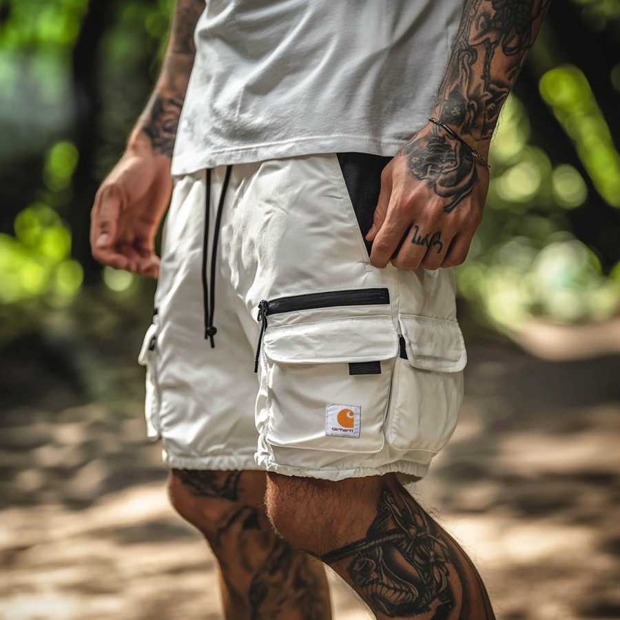 

Men's 5 Inch White Multi-dimensional Pocket Outdoor Daily Casual Work Shorts