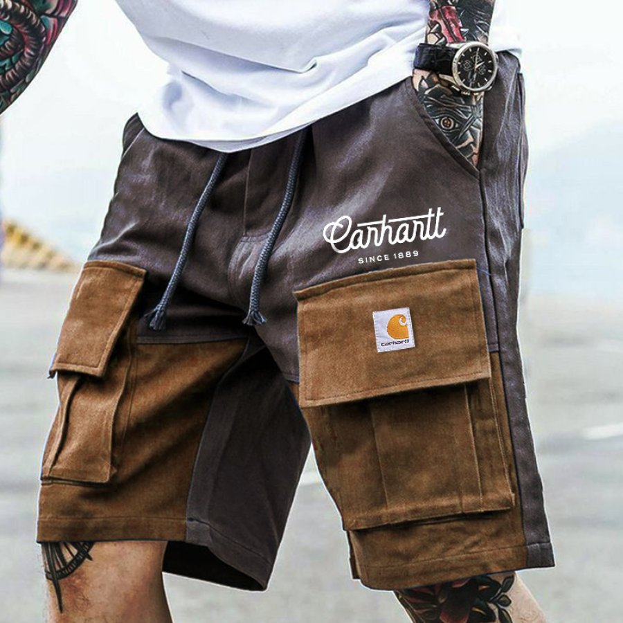 

Men's Brown And Black Cargo Shorts With Functional Pockets And Drawstring Waist