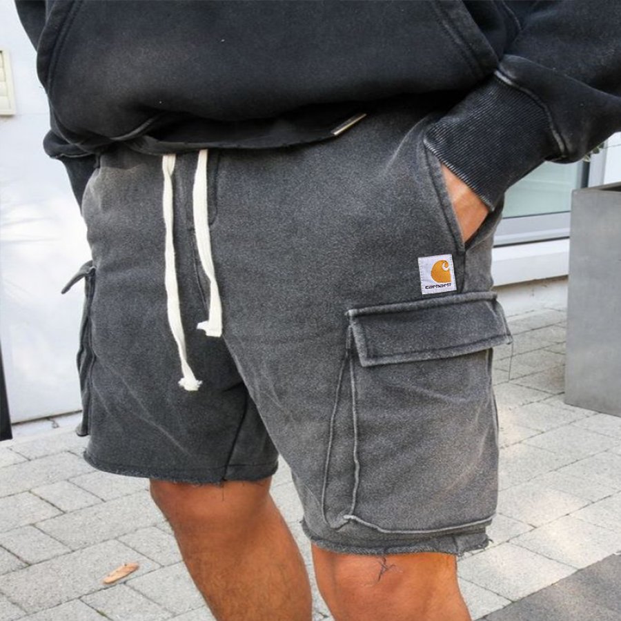 

Style Gray Cargo Shorts With Drawstring Waist Men's Outdoor Retro