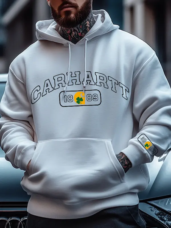 Men's Vintage Fashion Streetwear Shamrock St. Patrick's Day Hoodie White Only $29.99 - Menbarn.com 