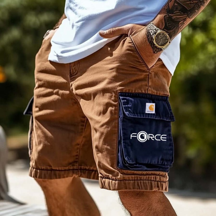 

Men's Outdoor Tactical Stretch Contrast Multi-Pocket Brown Cargo Shorts