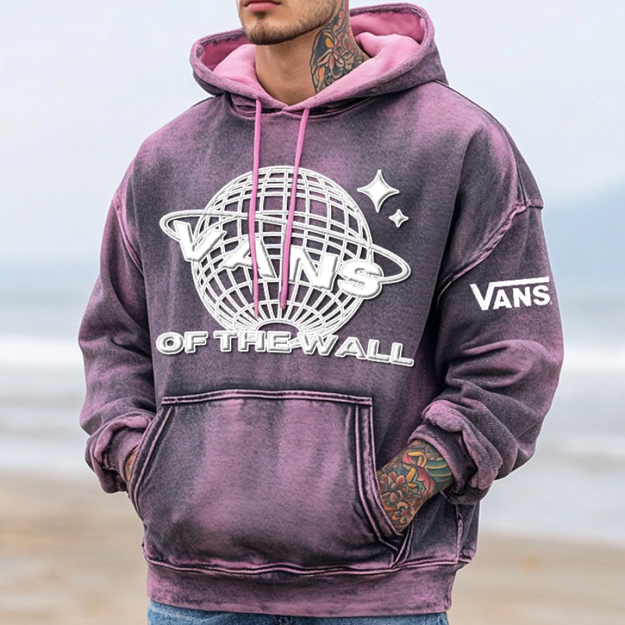 

Men's Surf Off The Wall Vintage Distressed Washed Pink Pocket Hoodie