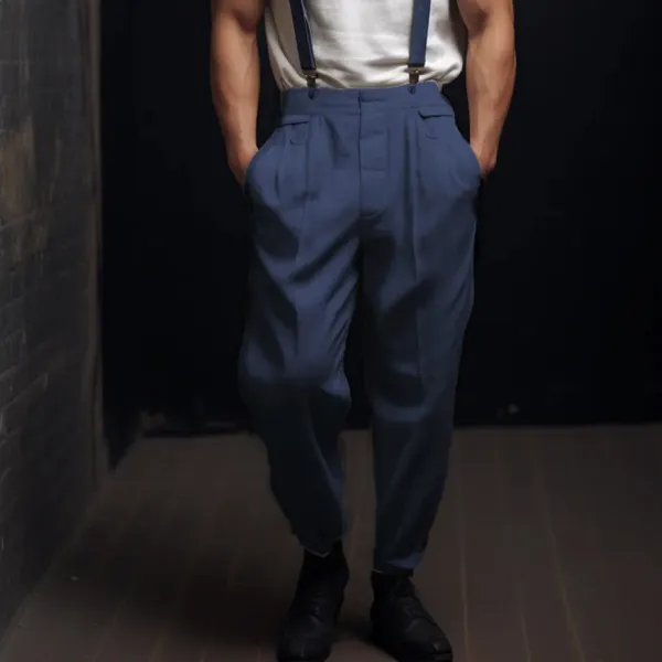 Men's Bohemian Holiday Style Plain Linen Simple Casual Pants Without Straps - Trisunshine.com 