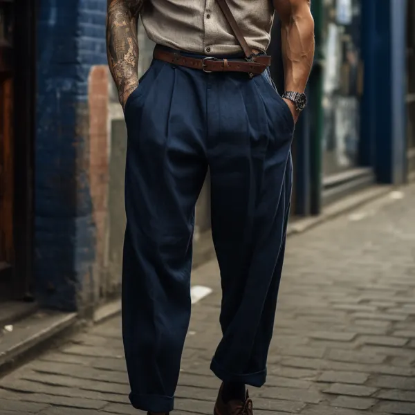 Men's Bohemian Holiday Style Plain Linen Simple Casual Pants Without Straps - Trisunshine.com 