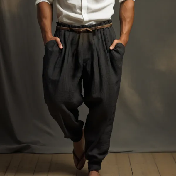 Men's Bohemian Holiday Style Plain Linen Simple Casual Pants Without Straps - Trisunshine.com 