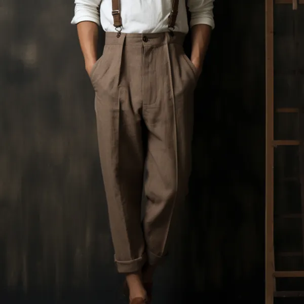 Men's Bohemian Holiday Style Plain Linen Simple Casual Pants Without Straps - Trisunshine.com 