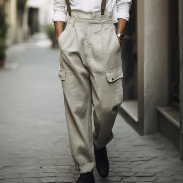 Men's Bohemian Holiday Style Plain Linen Simple Casual Pants Without Straps - Trisunshine.com 