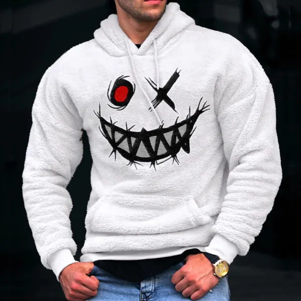 Smiley Embroidered Lamb Velvet Hooded Sweatshirt - Trisunshine.com 