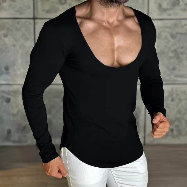 Men's Daily Basic Solid Color Long-sleeved T-shirt Slim Casual Bottoming Shirt - Trisunshine.com 