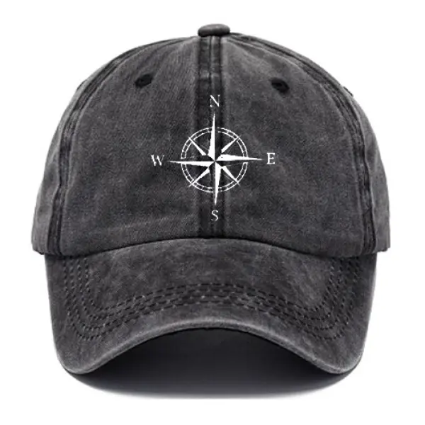 Men's Compass Print Washed Cotton Peaked Cap - Trisunshine.com 