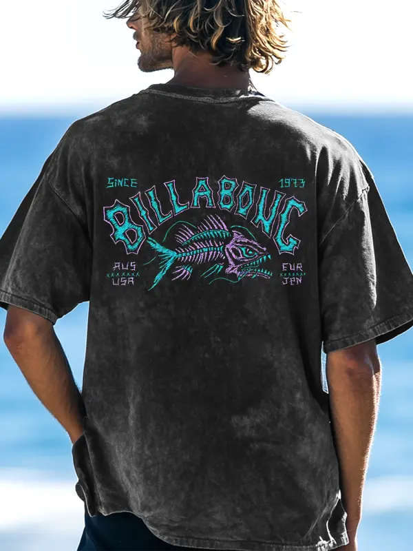 Unisex Wash Vintage 90'S Retro Surf Graphic Print Surf T-Shirt - Menbarn.com 