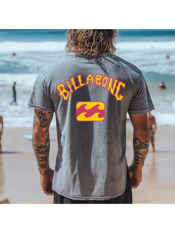Unisex Wash Vintage Surf Graphic Print Gray Surf T-Shirt - Shopyiyistories.com 