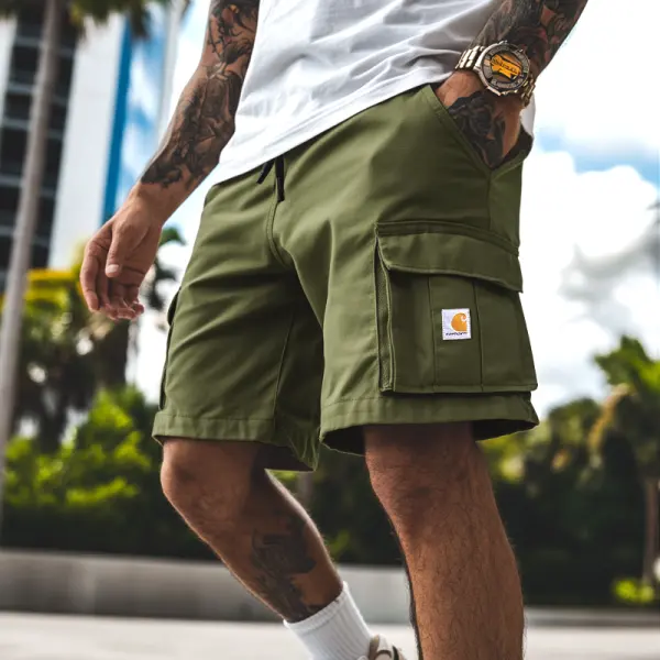 Men's Vintage Multiple Pockets Green Cargo Shorts - Yesunshine.com 