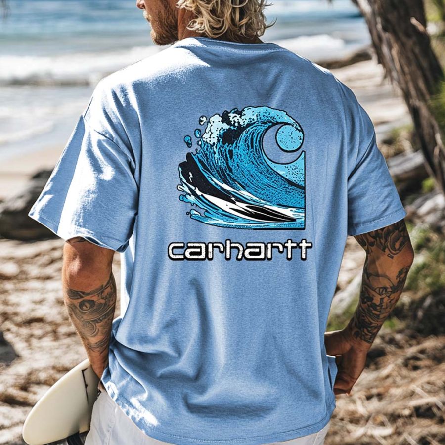 

Unisex Wave Graphic Surf Print Oversized Beach Cotton Short Sleeve T-Shirt