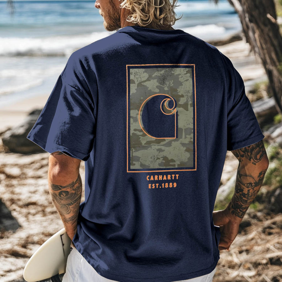 

Unisex Camouflage Graphic Surf Print Oversized Beach Cotton Navy Blue Short Sleeve T-Shirt