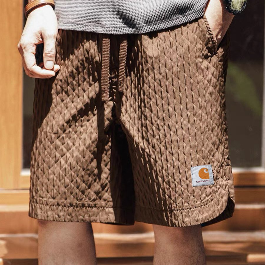 

Men's Retro Alligator Textured Fabric Brown Apricot 5 Inch Pocket Outdoor Surf Shorts Daily Casual