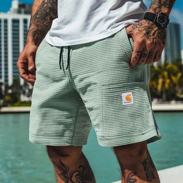 Carhartt Men's Vintage Waffle Knit Surf Elastic Drawstring Shorts - Wayrates.com 