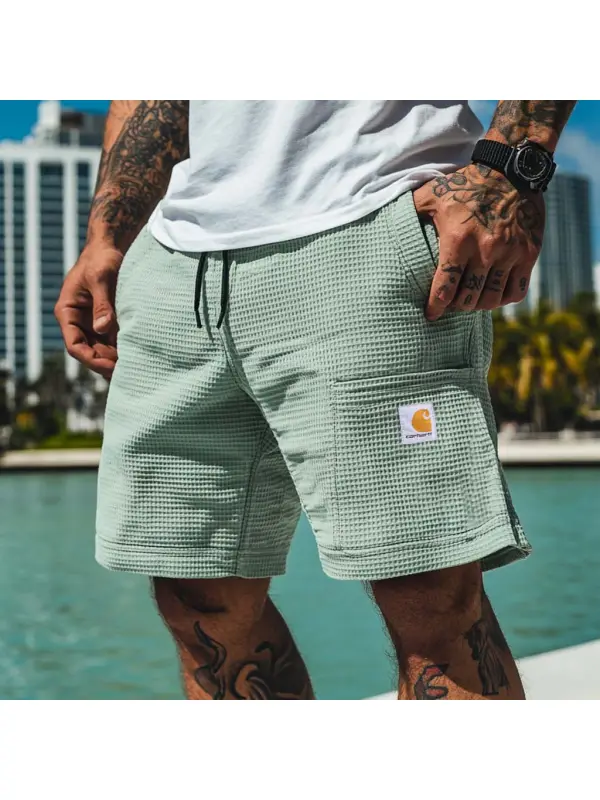Men's Vintage Waffle Knit Surf Elastic Drawstring Shorts - Ootdmw.com 