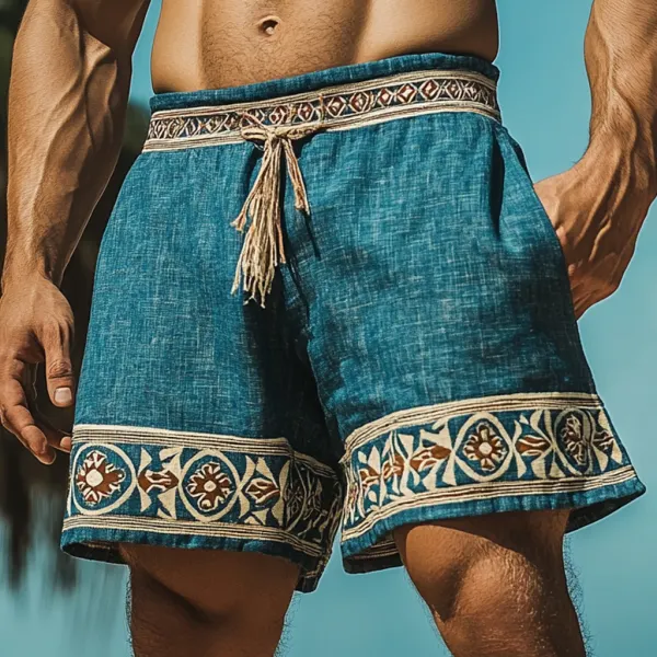 Men's Bohemian Vintage Linen Ethnic Casual Shorts - Trisunshine.com 