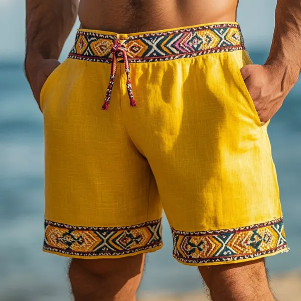 Men's Bohemian Vintage Linen Ethnic Casual Shorts - Trisunshine.com 