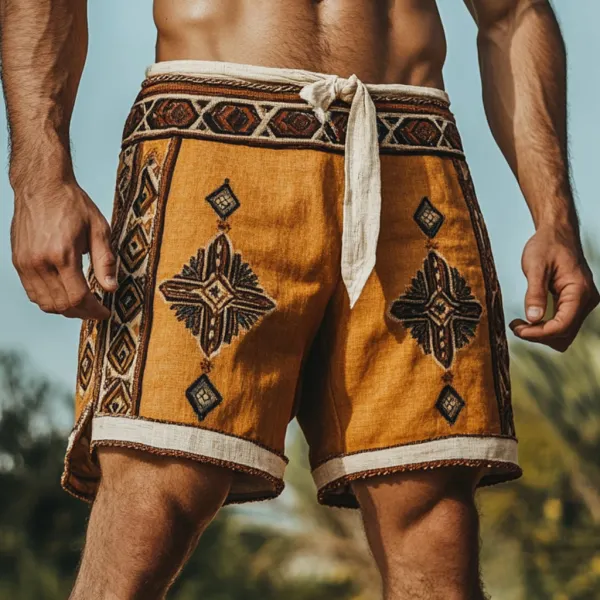 Men's Bohemian Vintage Linen Ethnic Casual Shorts - Trisunshine.com 