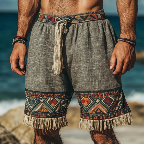 Men's Bohemian Vintage Linen Ethnic Casual Shorts - Trisunshine.com 
