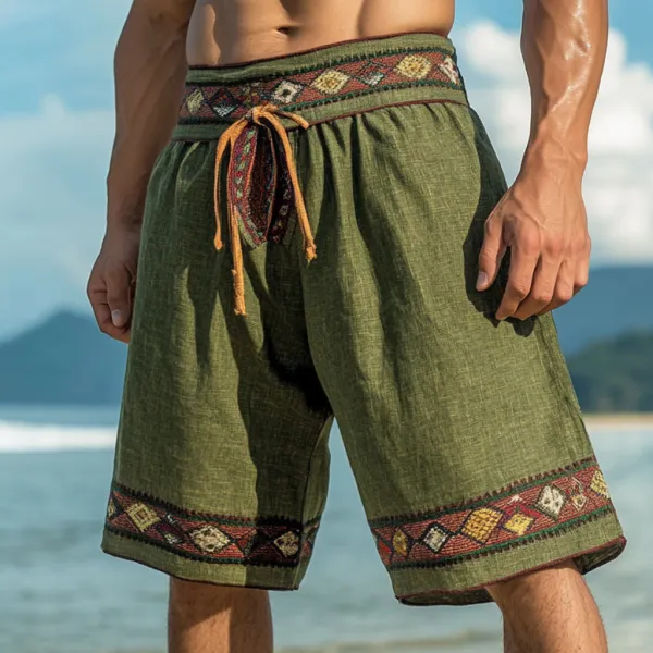 Men's Bohemian Vintage Linen Ethnic Casual Shorts - Trisunshine.com 