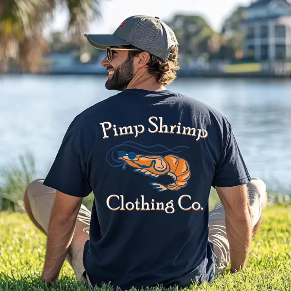 Unisex Shrimp Graphic Surf Print Oversized Navy Blue Cotton Short Sleeve T-Shirt - Wayrates.com 