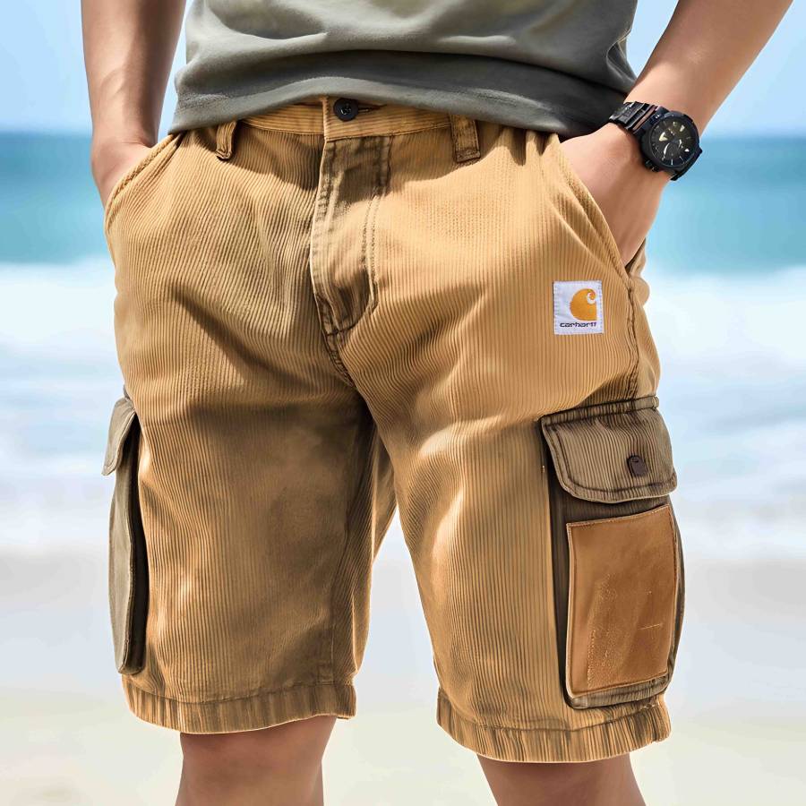 

Men's Outdoor Corduroy Surf Workwear Contrast Pockets Cargo Shorts