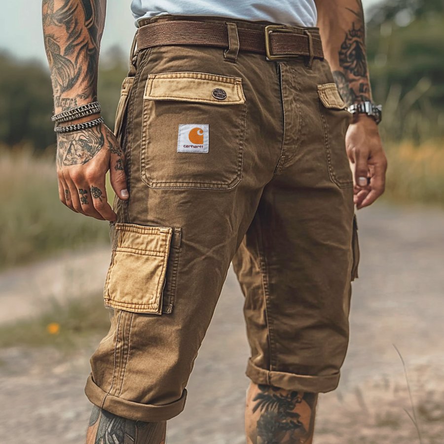 

Men's Khaki Patchwork Cargo 7 Labor Shorts Durable Versatile For Outdoor Adventures