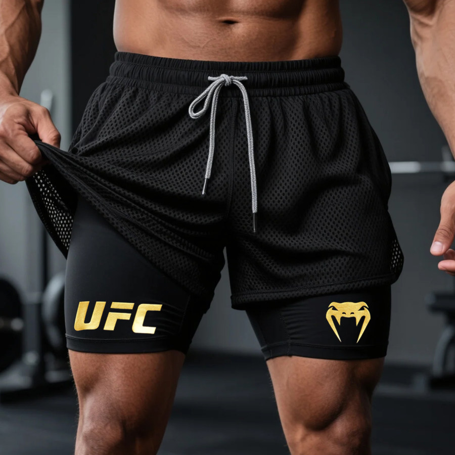 Fitness Double Mesh Shorts Everyday Basic Shorts Ultimate Fighting Double Shorts