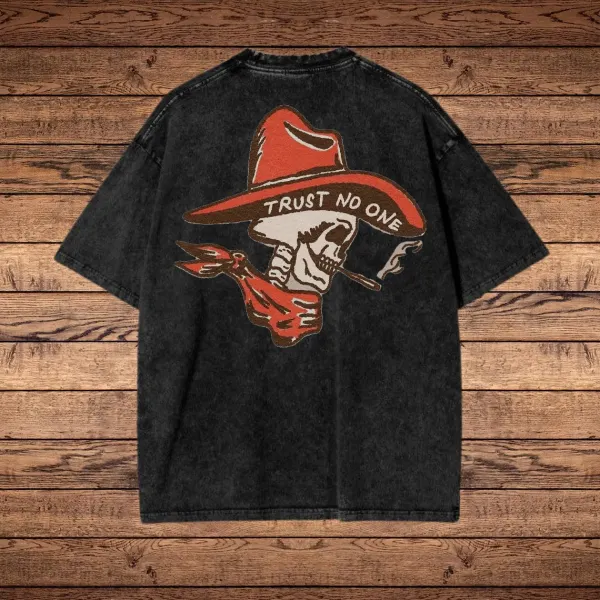 Trust No One Cowboy Skull Graphic Print Washed T-shirt - Trissla.com 