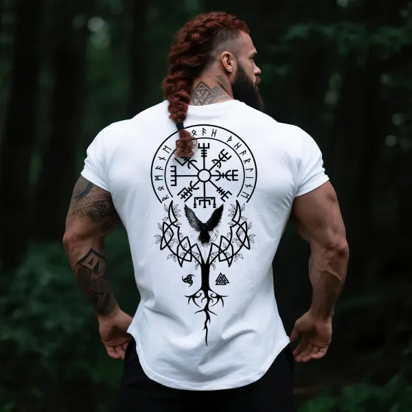 Oversized Loose Viking Style Totem Tree Of Life Crow Print T-shirt - Trissla.com 